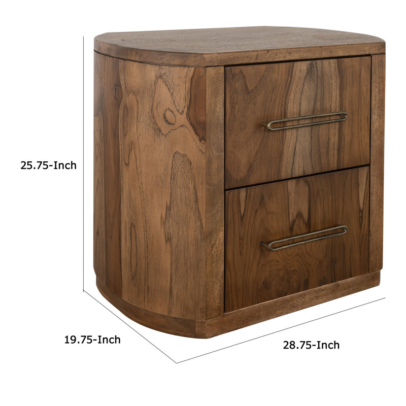 Table de chevet Eray, 2 tiroirs, bois de manguier, 29 po, Brun amande