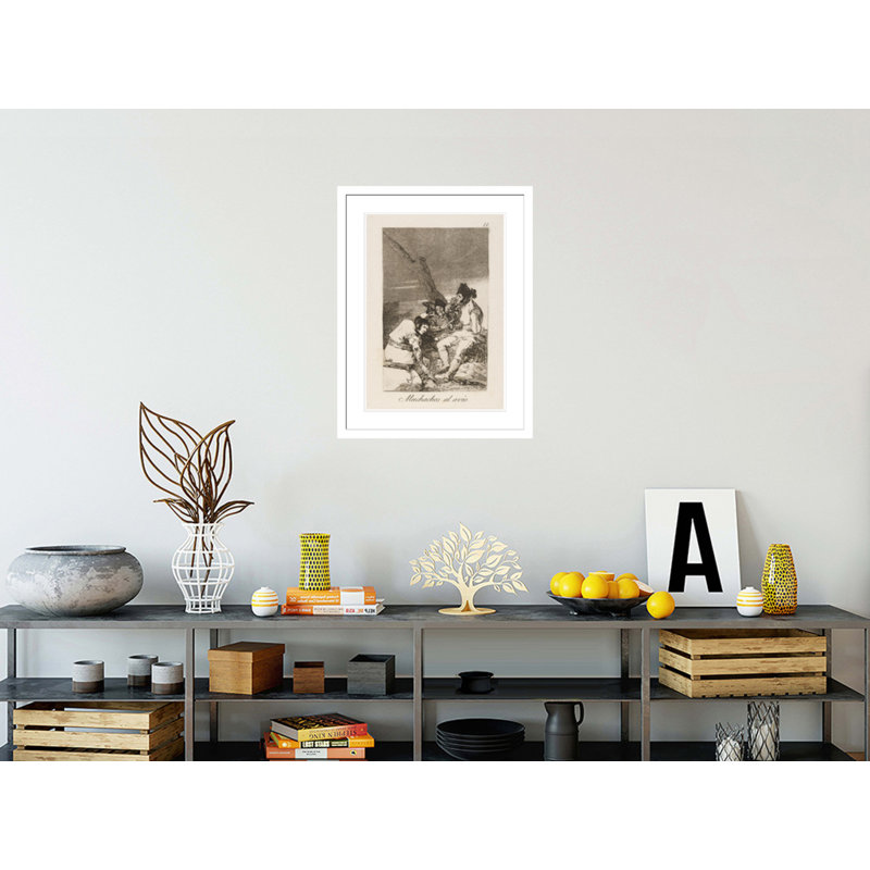 Les garçons se préparent. par Francisco de Goya - Impression Giclée sur cadre, H 29,5 po x l 22,73 po