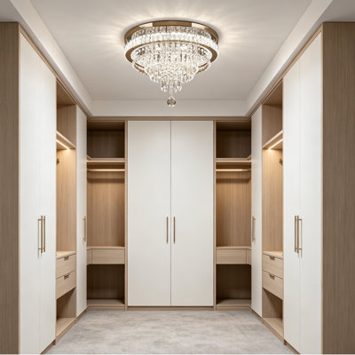 19.7" Modern Crystal Chandelier, Dimmable LED Flush Mount Ceiling Light With Remote Control For Bedroom, Living Room & Dining Room