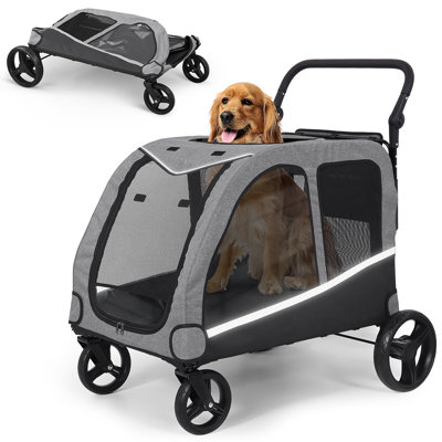 Stroller for Large Dogs, Extra Large Pet Stroller for Medium 2 Dogs, Dog Wagon, Dog Carriage, Foldable Design, Adjustable Handle, Blue