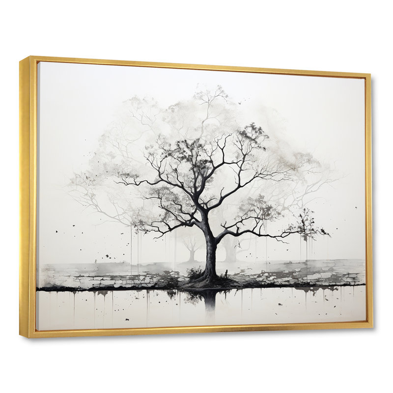 Baobab gris I, impression sur toile, Cadre flottant doré, H 30 po x l 40 po x P 1,5 po