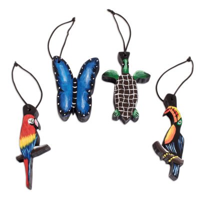 4.8'' Handmade Wood Animals Holiday Shaped Ornament