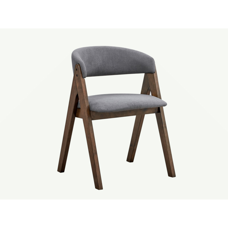 Keiki Grey Fabric & Walnut Finish Side Chair (Set Of 2)