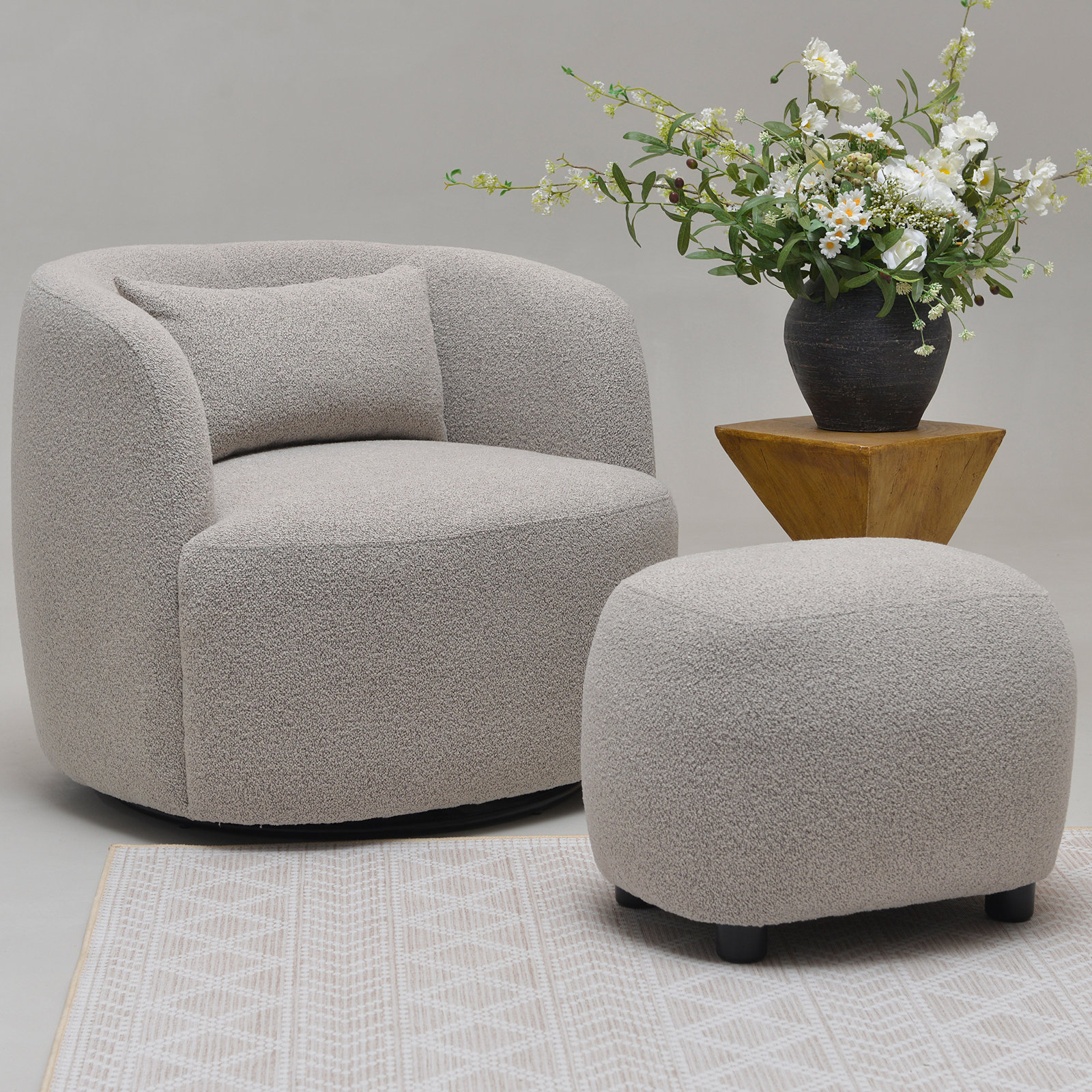 Avorie Swivel Armchair with Ottoman, Taupe