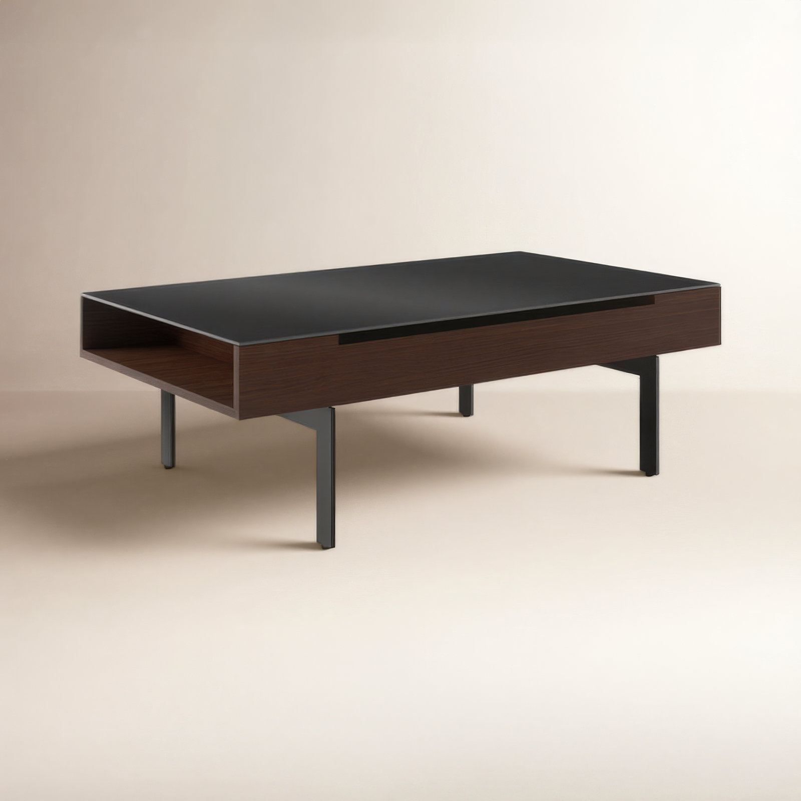 Reveal Single Coffee Table with Storage, Chocolate Stained Walnut