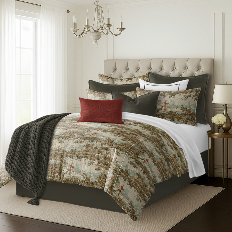 Greenwood Ivory/Red Linen Duvet Cover Set, Twin Duvet + 1 Standard Shams