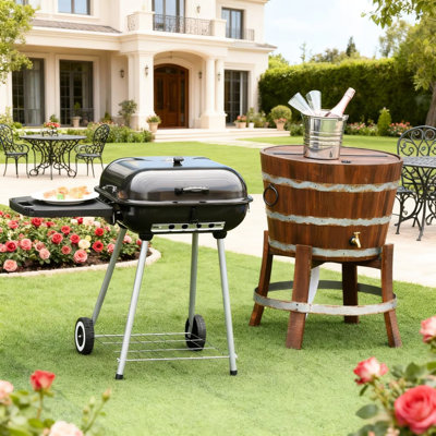 Outdoor 22 - Inch Charcoal Bbq With Chromed Cooking Surface, Adjustable Damper, And Foldable Shelf For Backyard Entertaining Grill Porcelain Enameled Parts, Holder Full Burn, Shelves Food Preparation