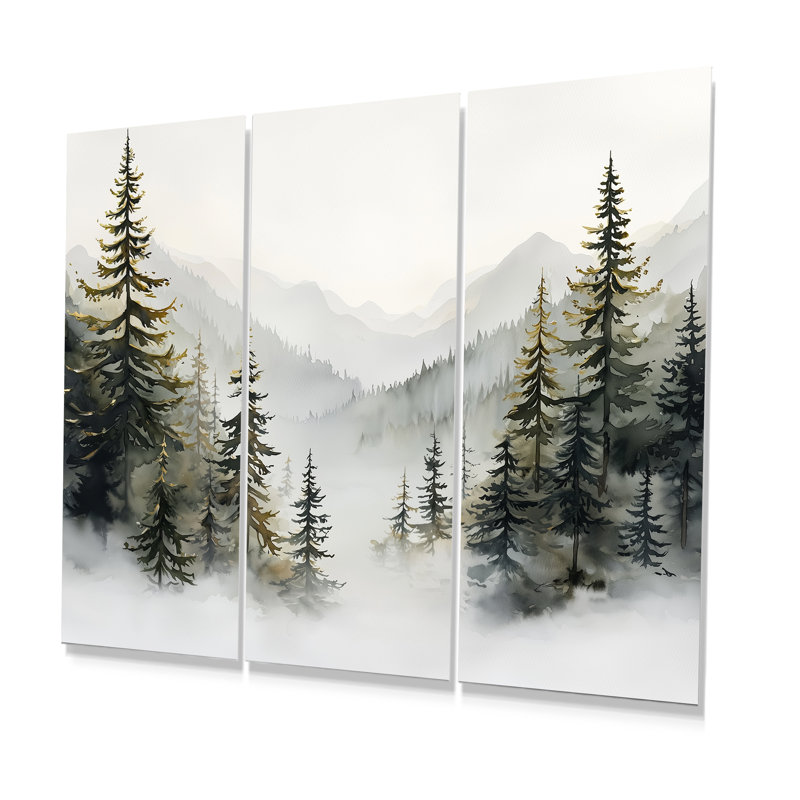 Ensemble de salon Green Pine Trees Mist Morning III, Métal métal, H 40 po x l 60 po x P 1 po