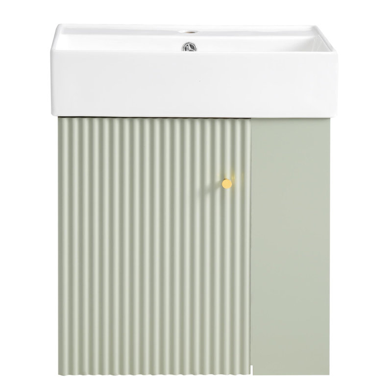 21.6" Floating Bathroom Vanity with Ceramic Basin, Green