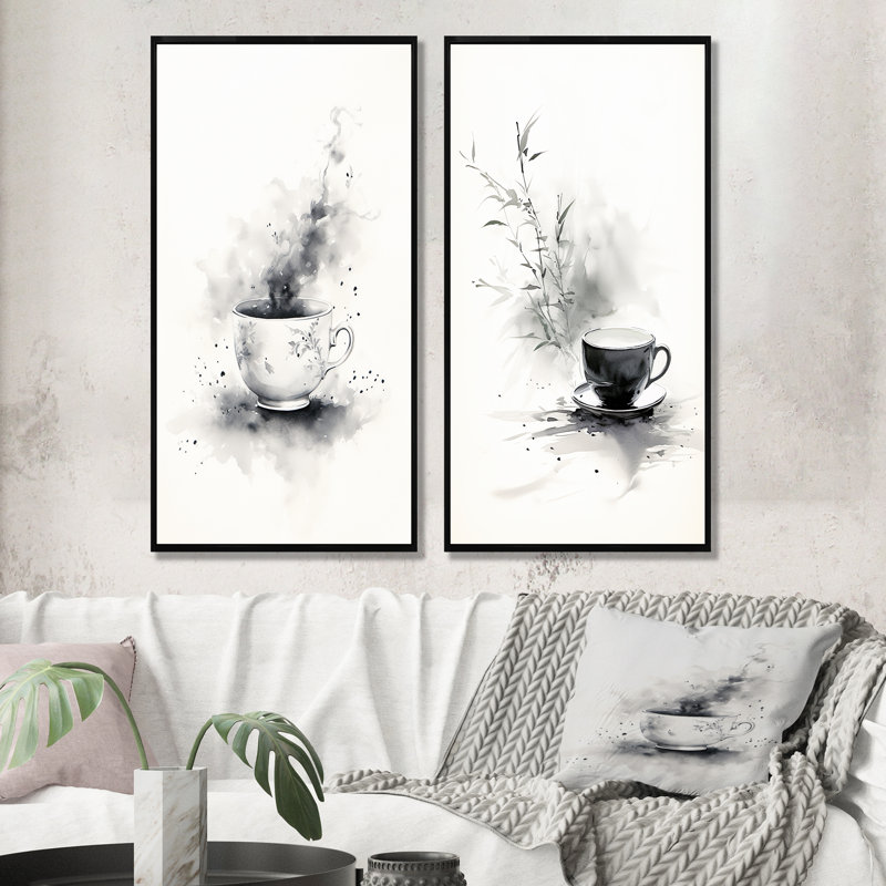 Ensemble de salon mural 2 pièces Chinese Tea Elegance I, Cadre noir, H 40 po x l 41 po