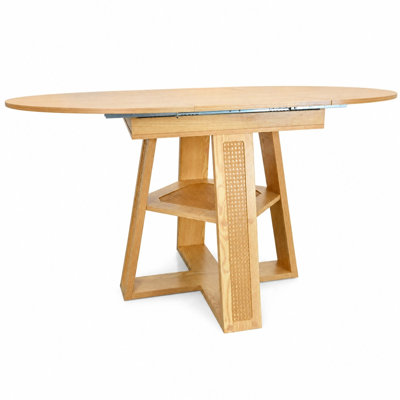 Extendable Round To Oval Dining Table With Removable Leaf And Storage Shelf