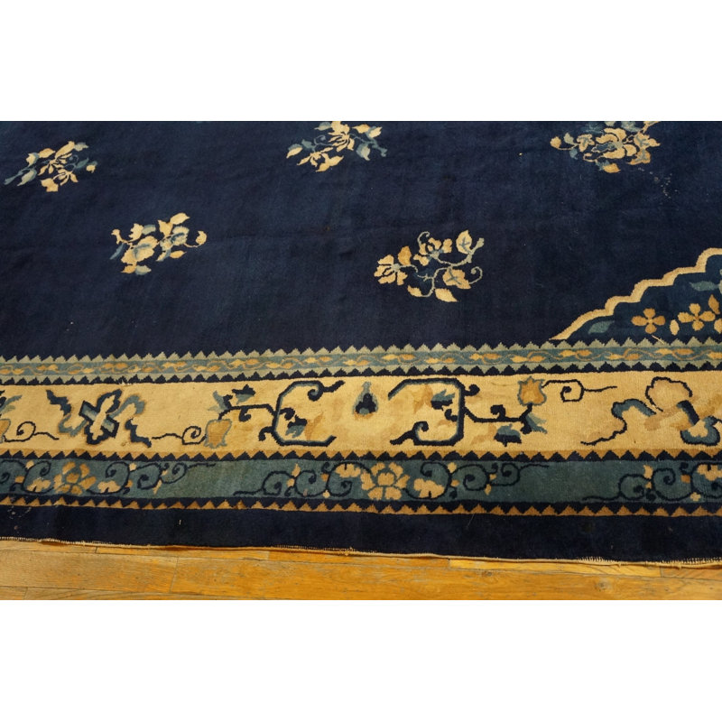 Antique Room Size Knotted Wool Blue Rectangle 1900s Chinese - Peking Rug