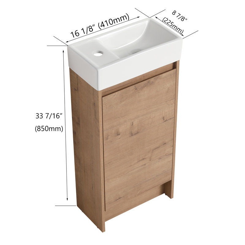 Haefele 16" Single Freestanding Bathroom Vanity with Ceramic Basin Sink Top, Floor Standing Vanity with 1 Door And 1 Adjustable Shelf