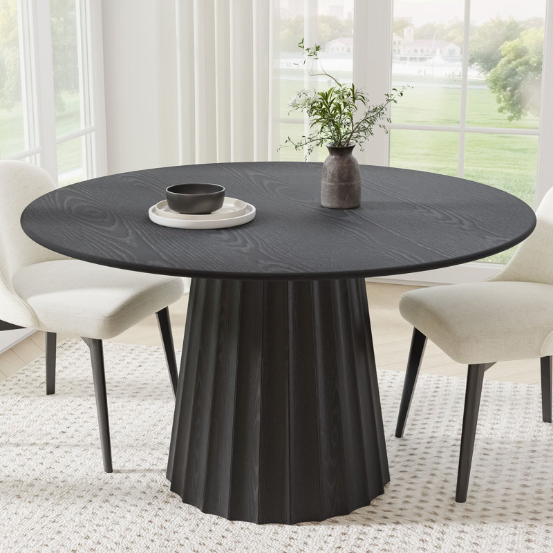 Solid Wood Dining Table Round Pedestal Kitchen Table, 30"H x 52"L x 52"W, Black