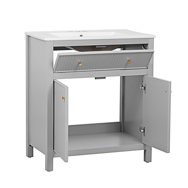 Ensemble de meuble-lavabo autoportant avec lavabo en céramique séparé