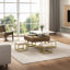 Ensemble de tables basses à plateau relevable moderne avec rangement et 4 repose-pieds blanc et noyer