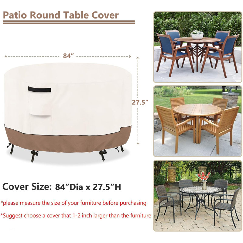 Housse de table ronde d'extérieur robuste et imperméable pour ensembles de table et chaises de patio, Crème