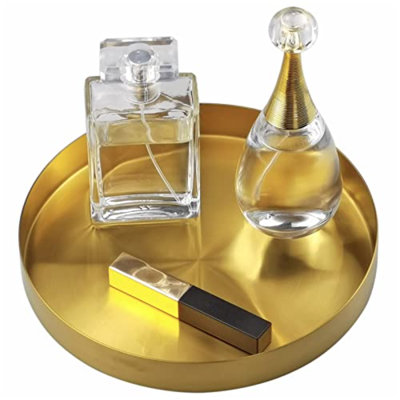 Plateau de service rond, organisateur de bougie, centre de table pour l'organisation de la salle à manger, table de salle à manger, table basse, bureau, coiffeuse, accessoires de rangement, laiton doré, 8 po