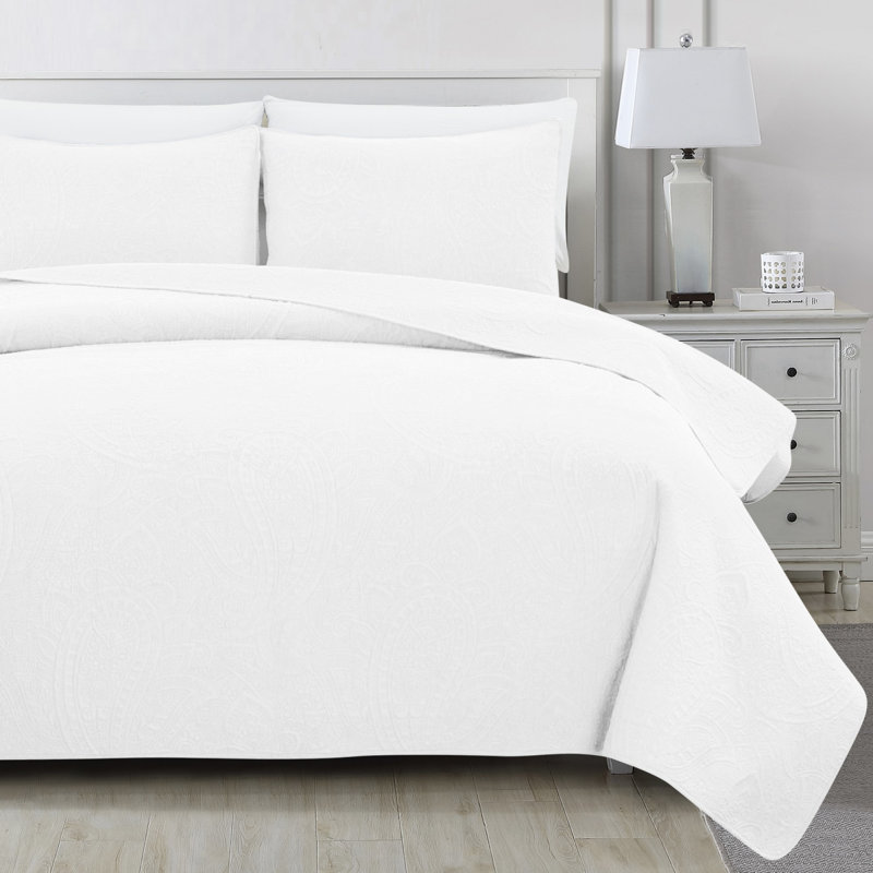Bristin Cotton Twill Paisley Quilt, Full/Queen, White