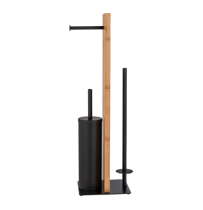 Latitude Run free-standing toilet brush set Mod. Ariano bamboo, toilet brush with silicone brush head