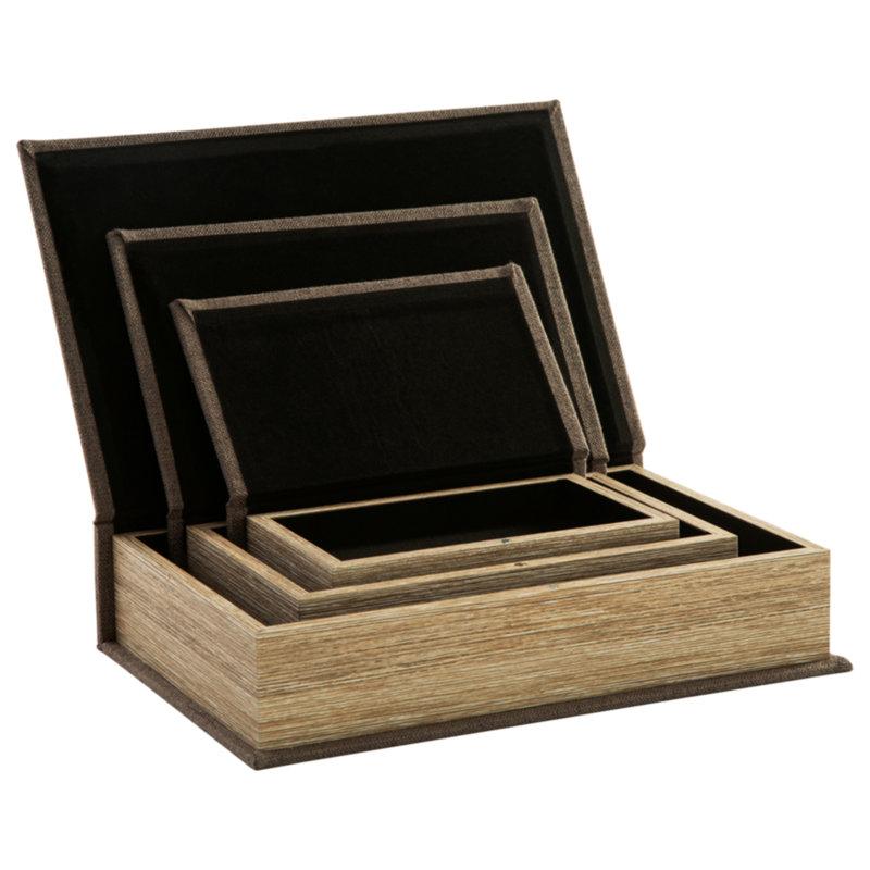 Kepir 3 Piece Fabric Book Box Set, Brown