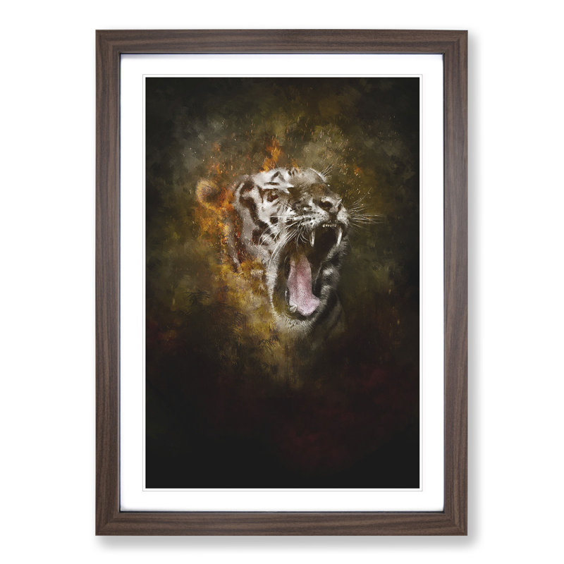 Tiger Roar - Picture Frame Graphic Art, 48cm H x 36cm W x 2cm D, Walnut