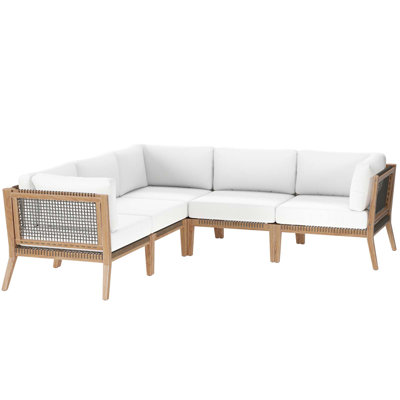 Modway Clearwater Outdoor Patio Teak Wood 5-Piece Sectional Sofa