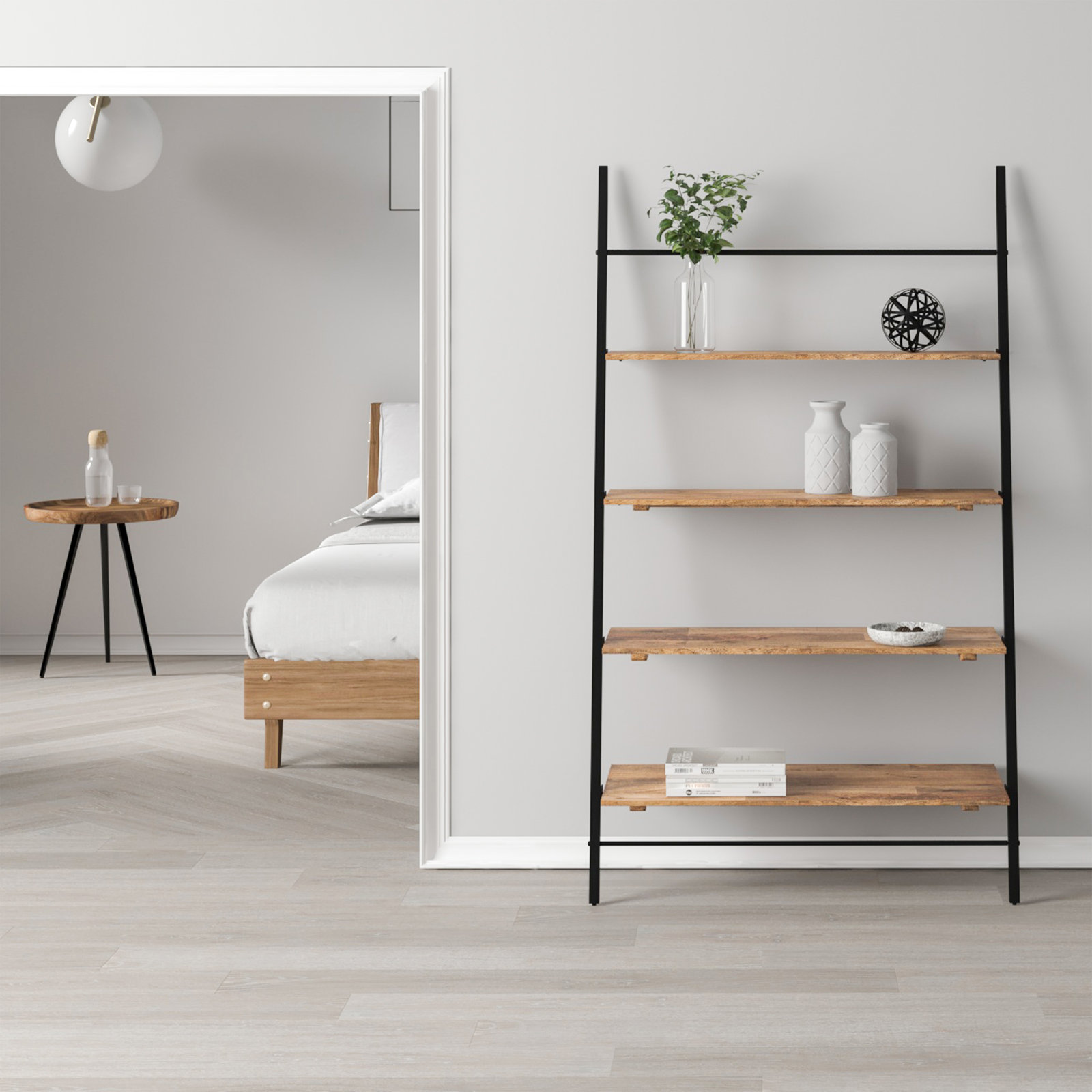 Innes Narrow Ladder Bookcase, (4 Shelves) 74" H x 42" W x 18" D, Natural