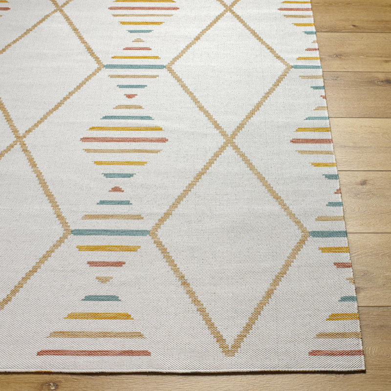 Tapis extérieur blanc cassé / bleu pâle Bash, Rectangle 5 pi 2 po x 7 pi