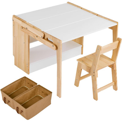 Art Table and 1 Chair Set, 27.5 in Convertible Activity Table to Storage Shelves, Craft Play Desk with 2 Storage Box, Folding Table and Chair Furniture Set, Adjustable Table for School and Home