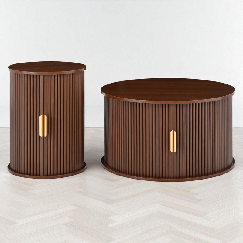 2 - Piece Round Coffee Table Set, Walnut