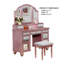 Transitional Rose Gold Vanity Table with Stool and 3-Sided Mirror, 5-Drawer Storage Dressing Set