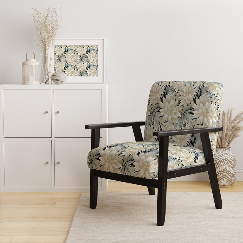 Fauteuil d'appoint rembourré exotique avec motif de fleurs blanches et grises