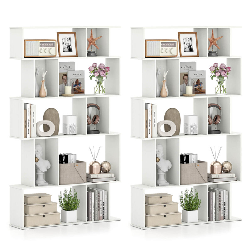 2 tablettes géométriques à 5 niveaux avec tablettes ouvertes Cubes à dossier fermé pour le salon - blanc, White, 2