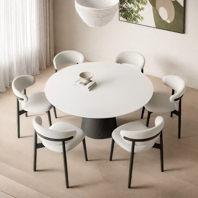 Table et chaise de salle à manger légère et luxueuse, 29.5" H x 53.1" L x 53.1" W, 7