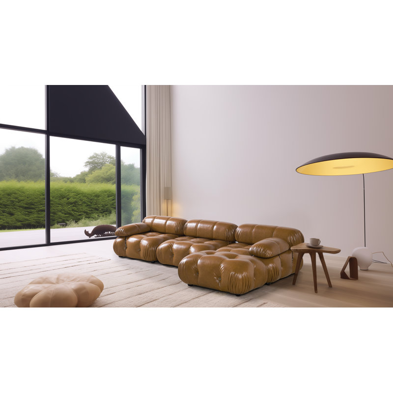 Canapé modulaire en cuir 4 pièces Daejuan, Similicuir brun