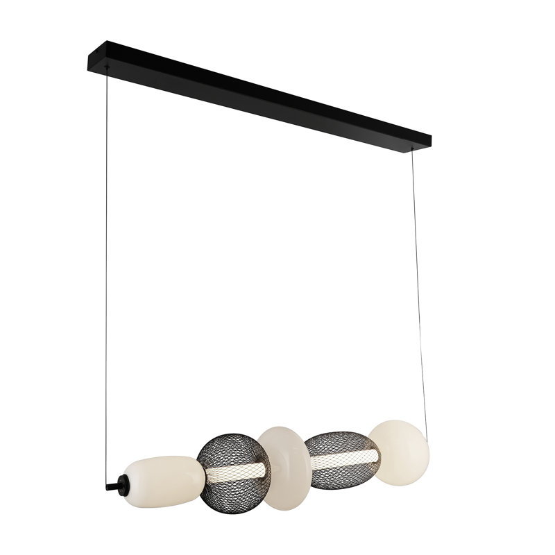 Ace - îlot de lumière à DEL intégré - finition noire - abat-jour en verre opale blanc