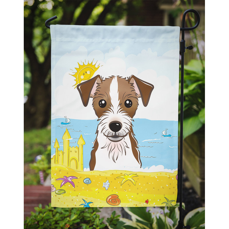 Drapeau de jardin à 2 côtés summer beach, Terrier Jack Russell 2