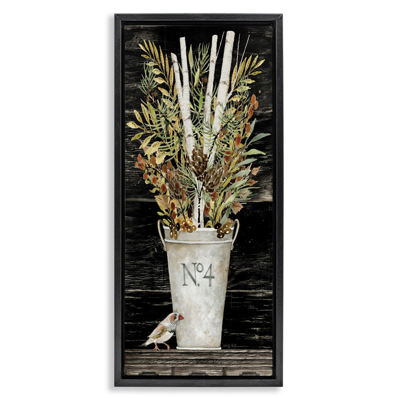 "Rustic Forest Greenery Bouquet Grain", art mural sur toile flottante par Cindy Jacobs, Cadre flottant noir de jais