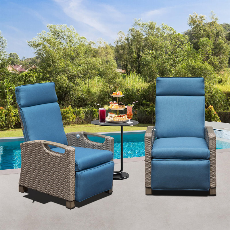 Fauteuil inclinable d'extérieur, Bleu, Brun