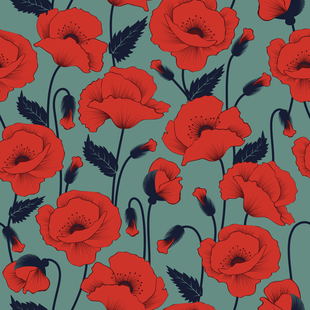 Birrell Poppy Seamless Pattern von BellonaAhillia - Grafik auf Leinwand