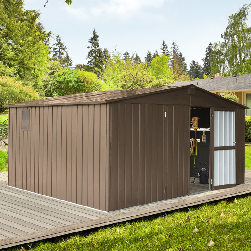 Remise utilitaire extérieure en acier galvanisé 11 pi x 12,5 pi, porte verrouillable, fenêtres, rangement en métal (cadre de jardin