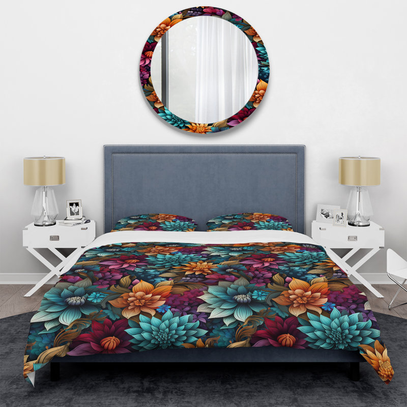 Ensemble de housse de couette Dahlia Mandalas, Housse de couette pour très grand lit et 2 très