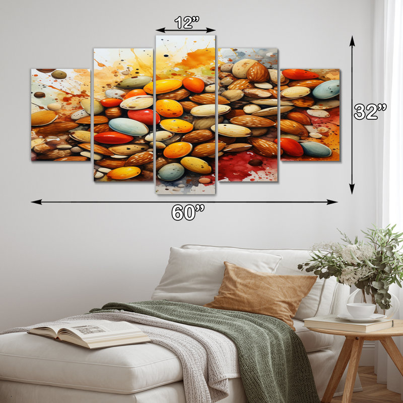 Red Nuts Explosion - Art mural sur toile "Food & Beverage" - 5 panneaux