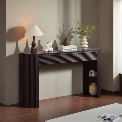 Console rétro avec rangement et conception à lattes rondes