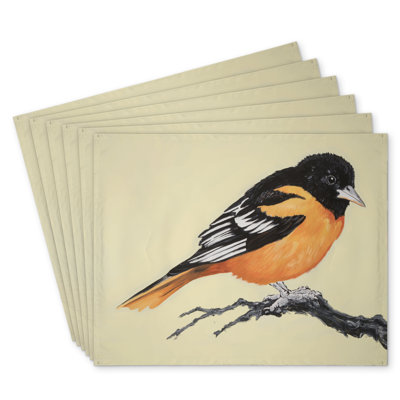 Polyester Chandrine Set of 6 - Realistic Bird on Branch Decor