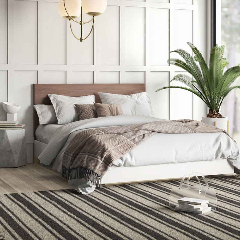Aletse Platform Bed & Headboard, Full, Walnut/White