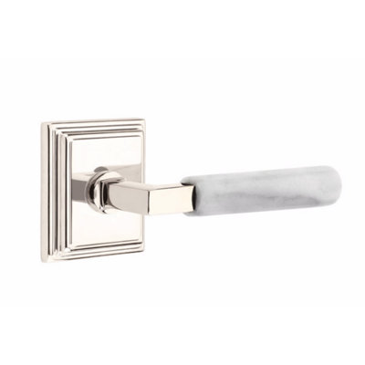 Ensemble de faux levier Emtek Select, rosette Wilshire, tige carrée en L, poignée en marbre blanc