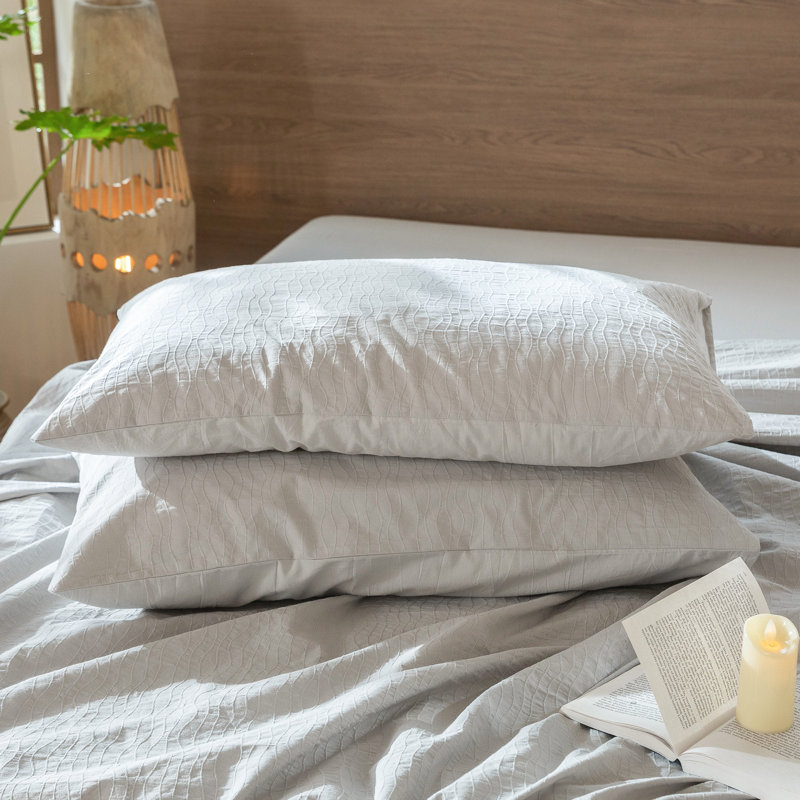 MooMee Wavy Striped Duvet Cover Set with Zipper Closure & 8 Corner Ties 100% Washed Cotton Linen Like Textured Breathable Lightweight