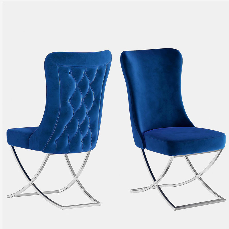 Ensemble de 2 chaises de salle à manger Noblesse, Bleu, Argent argent
